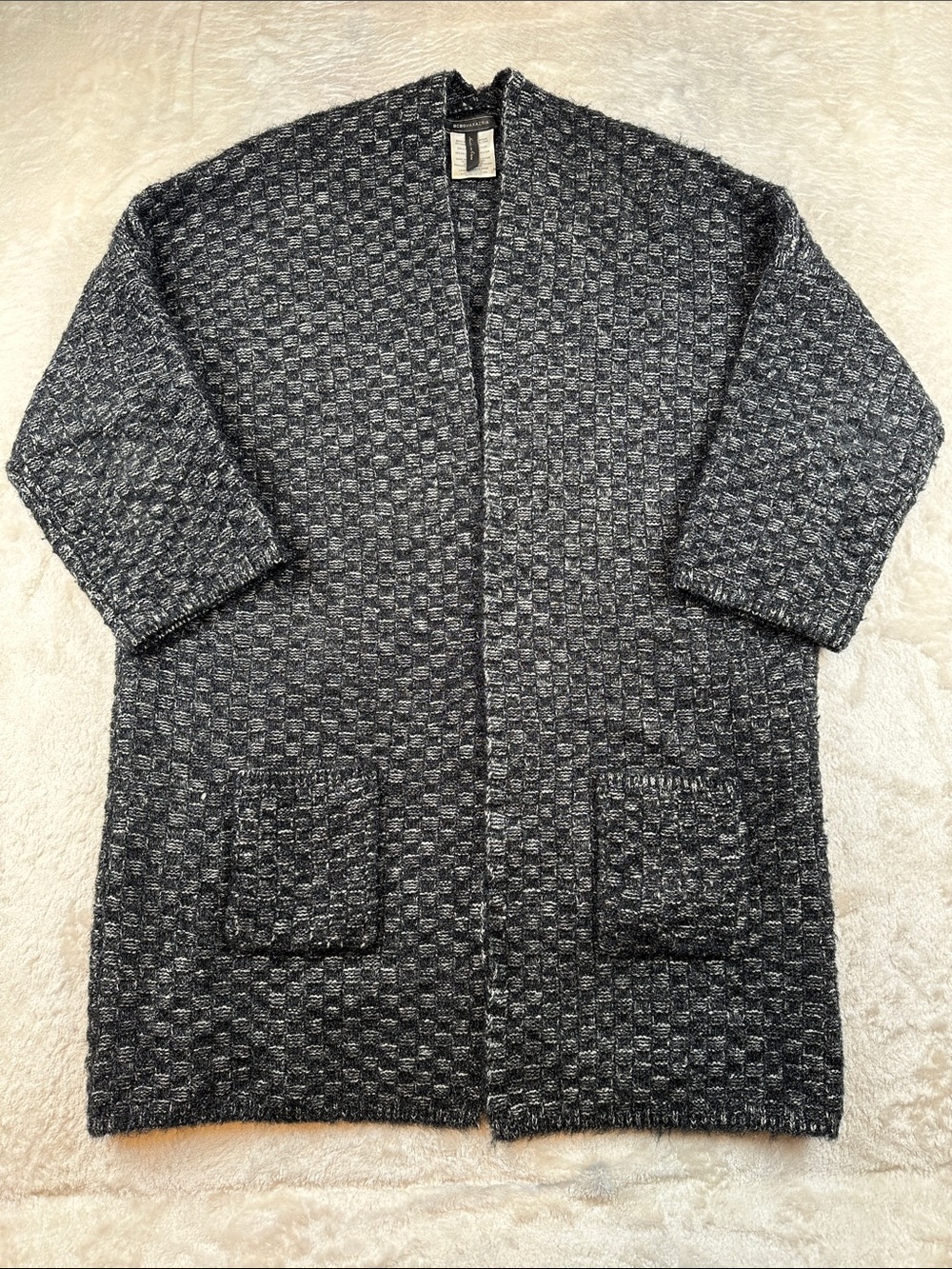 BCBGMaxAzria Size M Black & Gray Open-Front Knit Cardigan | Versatile